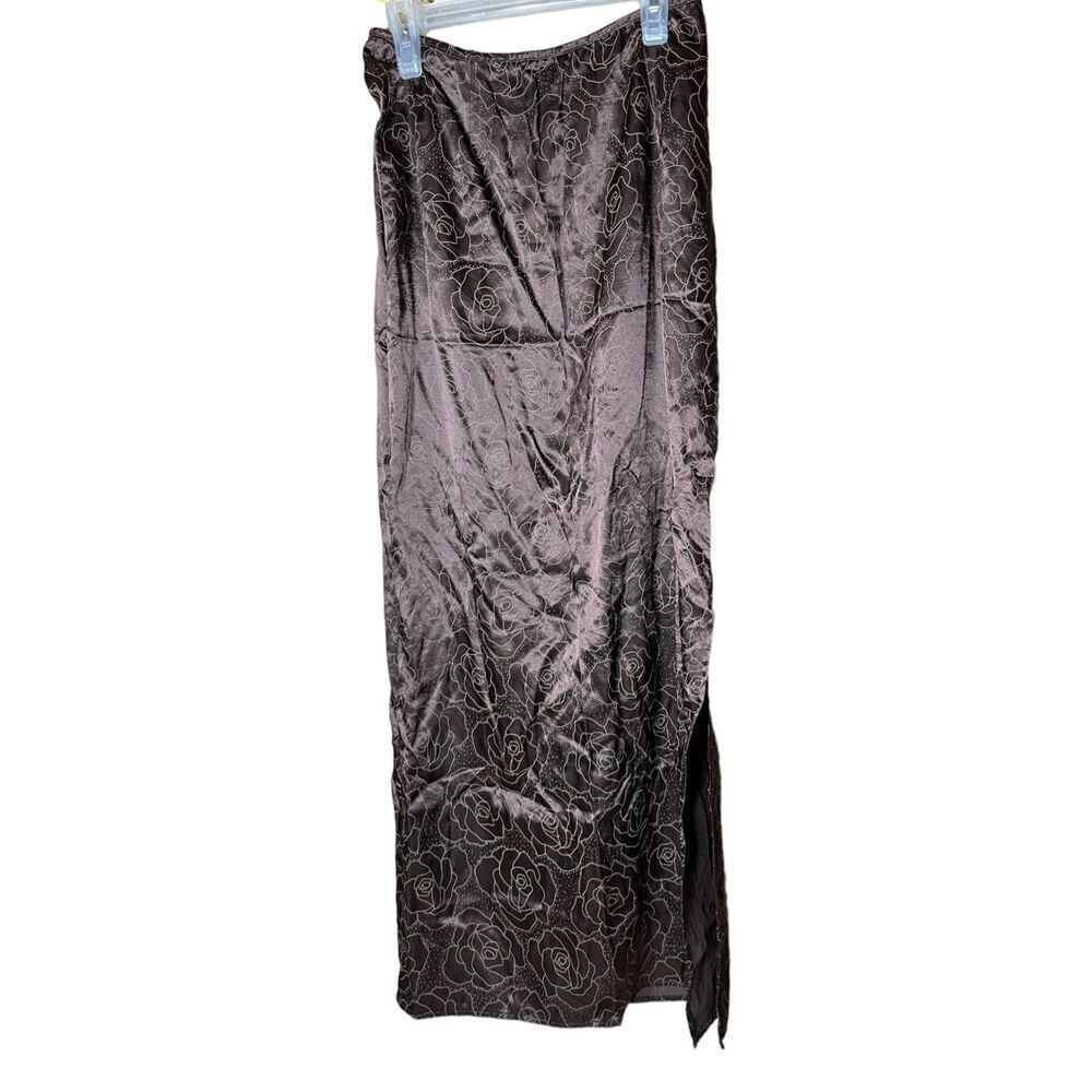 Vintage Y2K Love Peace Soul‎ Brown Flower Print Maxi Skirt Size 7